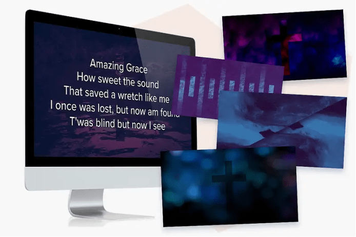 computer screen with lyrics to 'Amazing Grace'