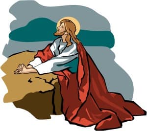 Jesus in Gethsemane with Red Robe
