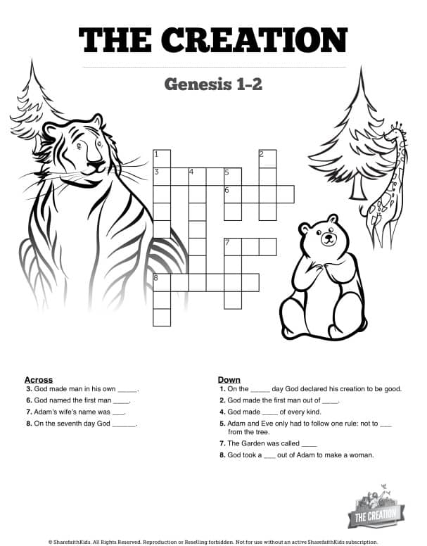 The Creation Story Sunday School Crossword Puzzle