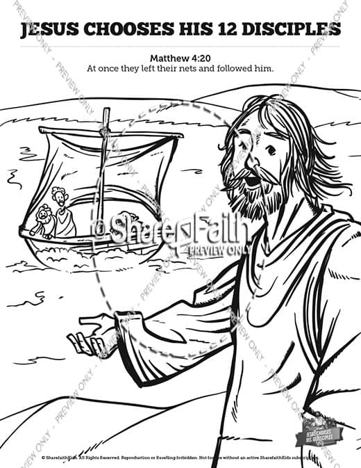 Jesus Chooses His 12 Disciples Sunday School Coloring Pages