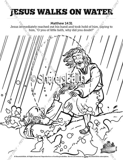 Jesus Walks On Water Sunday School Coloring Pages