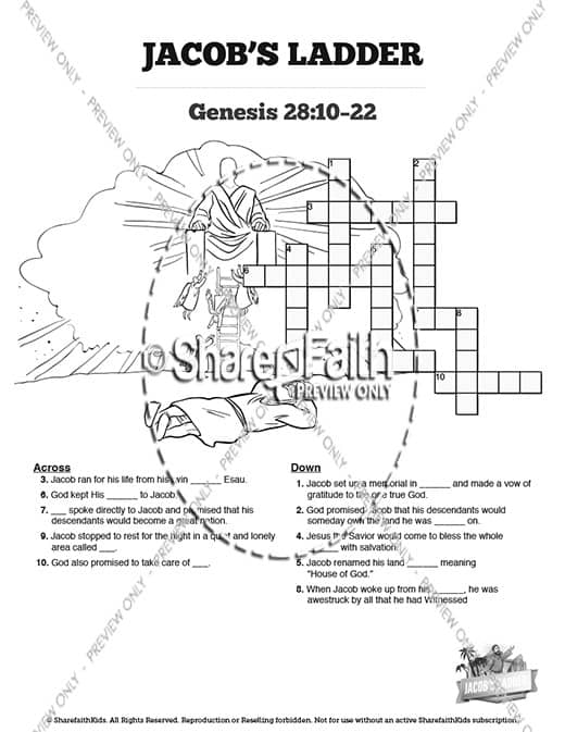 Genesis 28 Jacobs Ladder Sunday School Crossword Puzzles
