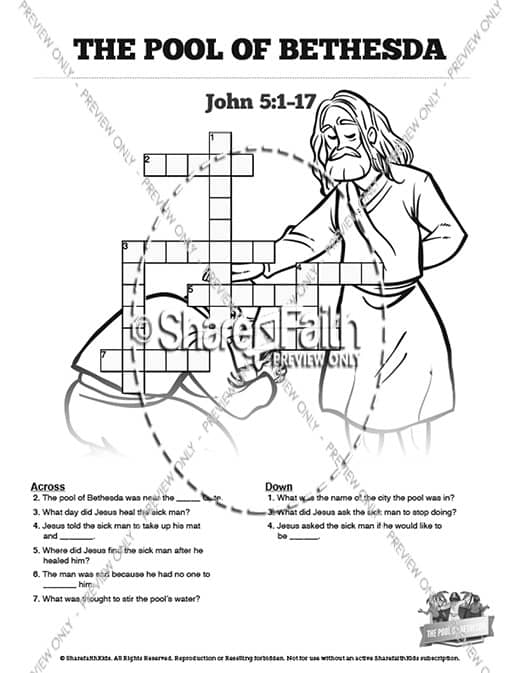 John 5 Pool of Bethesda Sunday School Crossword Puzzles
