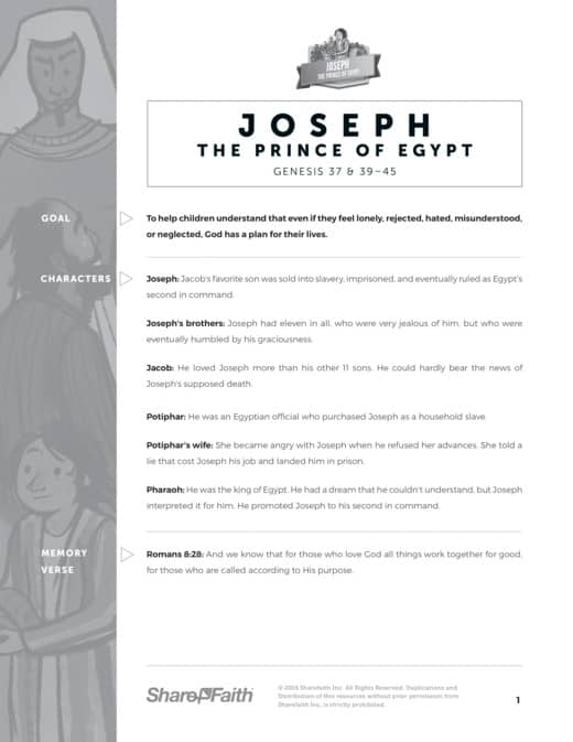 Story of Joseph Sunday School Curriculum