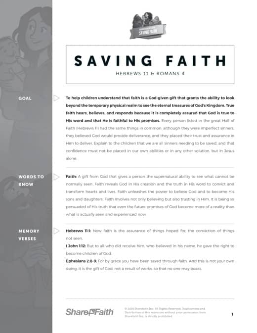 Hebrews 11 Saving Faith Sunday School Curriculum