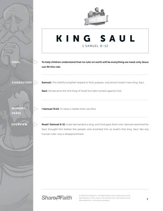 1 Samuel King Saul Sunday School Curriculum