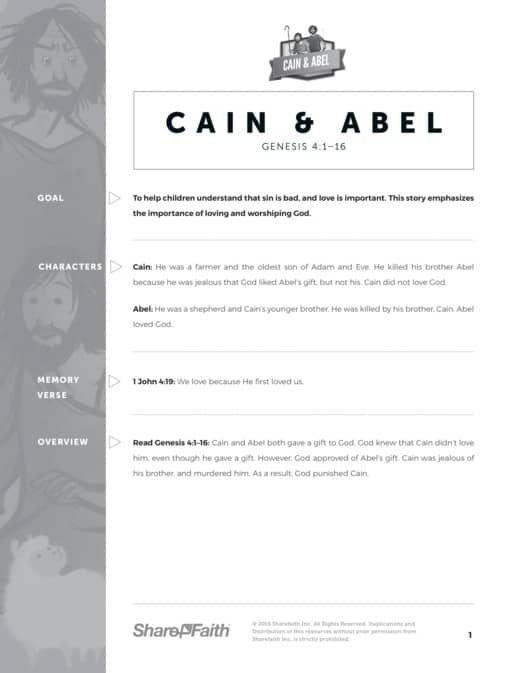 Cain and Abel Sunday School Curriculum