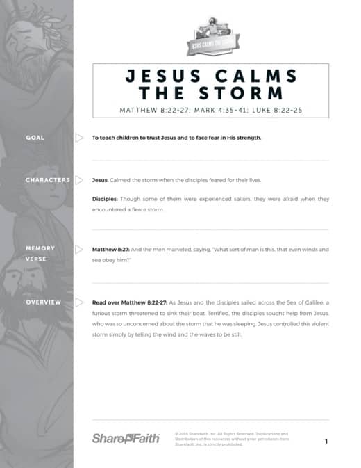 Matthew 8 Jesus Calms the Storm Sunday School Curriculum