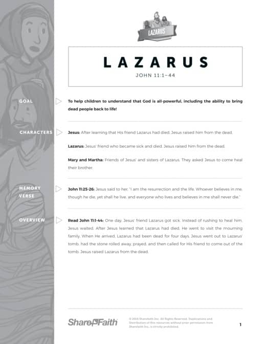 John 11 Lazarus Sunday School Curriculum