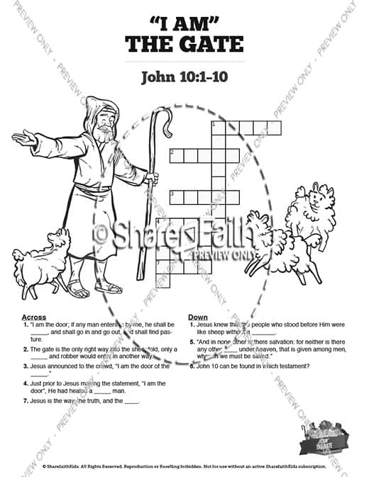 John 10 I am the Door Sunday School Crossword Puzzles
