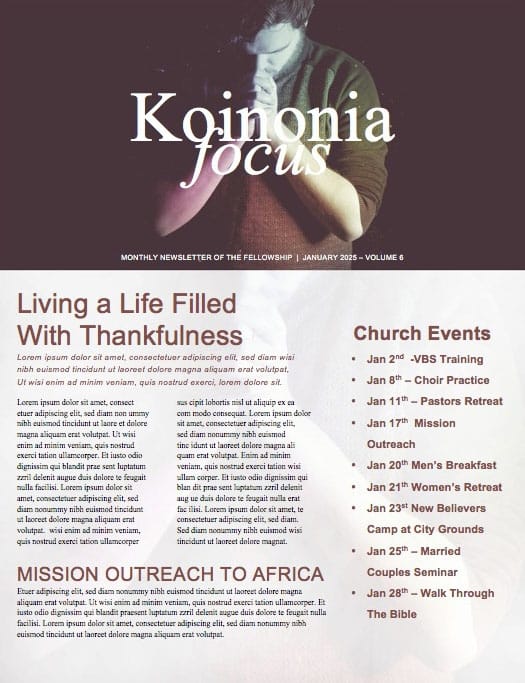 Pray Without Ceasing Church Newsletter