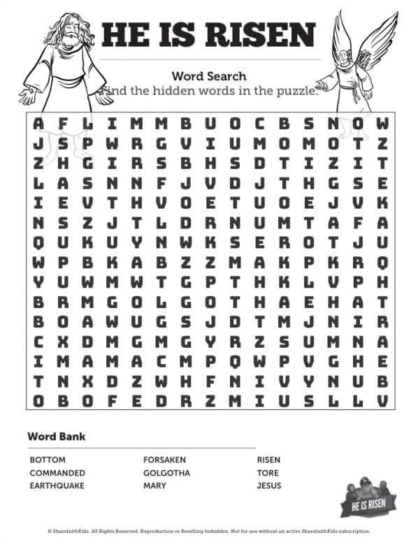 Matthew 28 He Is Risen Easter Bible Word Search Puzzles