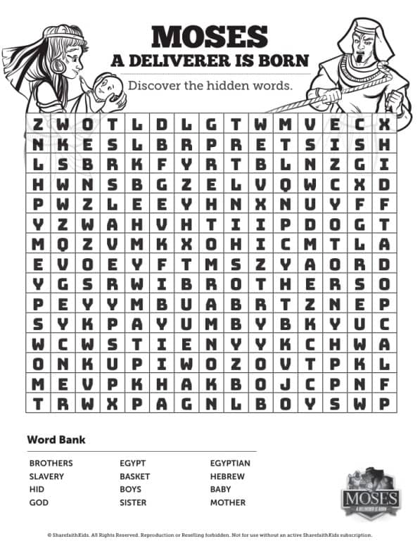Exodus 2 Baby Moses Bible Word Search Puzzle