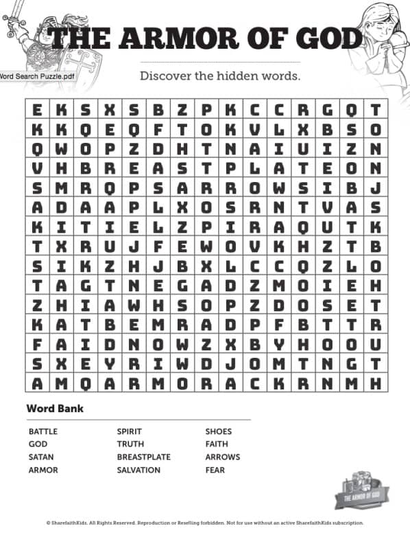 Ephesians 6 The Armor of God Bible Word Search Puzzles