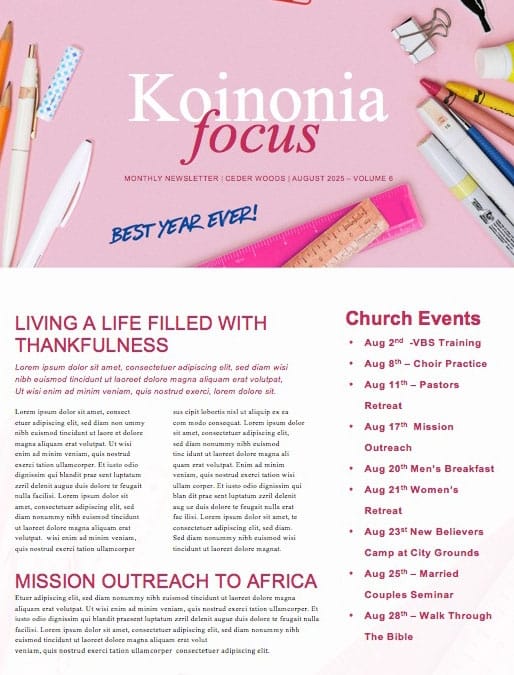 Back to School Supplies Church Newsletter