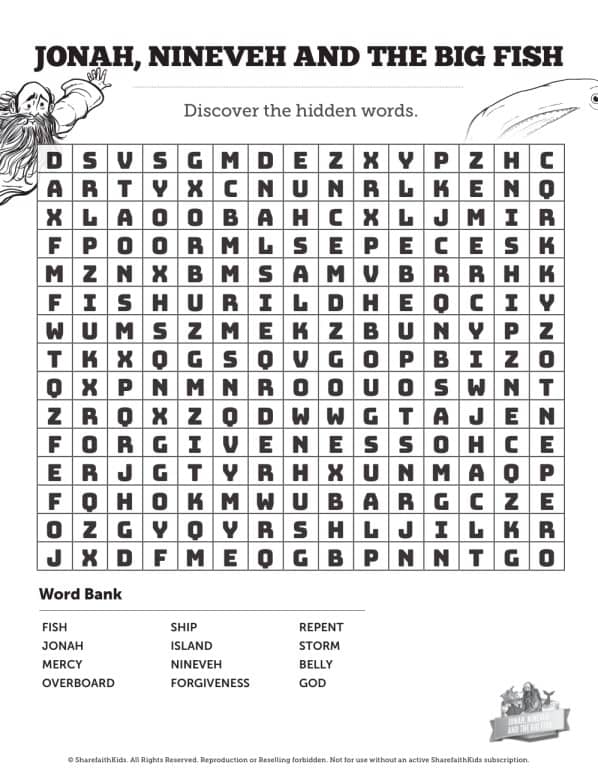 Jonah And The Whale Bible Word Search Puzzles