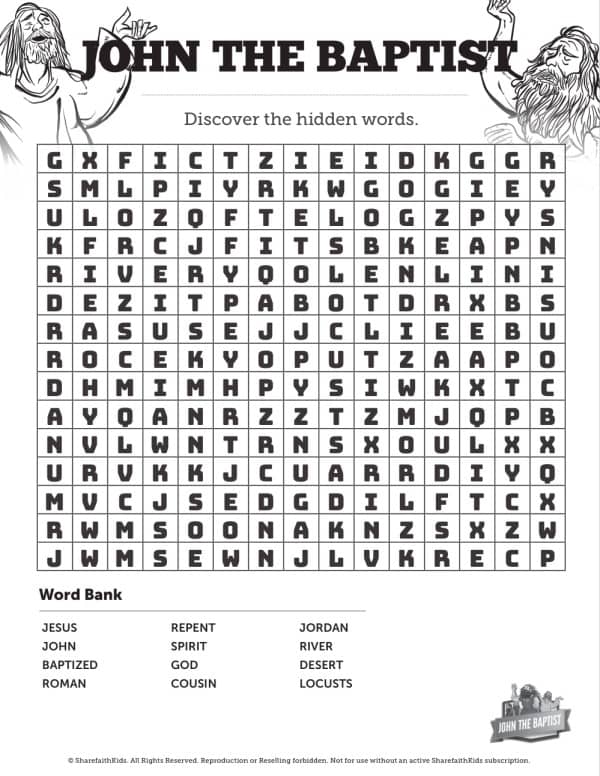 John The Baptist Bible Word Search Puzzles