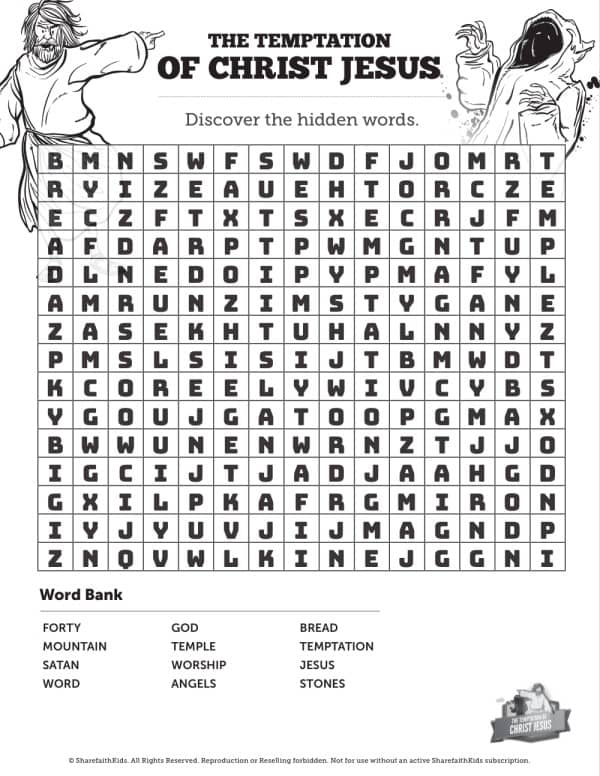 Matthew 4 Jesus Tempted Bible Word Search Puzzles