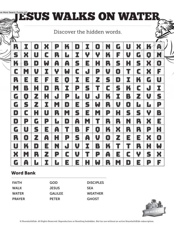 Jesus Walks On Water Bible Word Search Puzzles