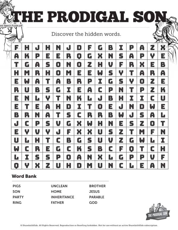 The Prodigal Son Bible Word Search Puzzles