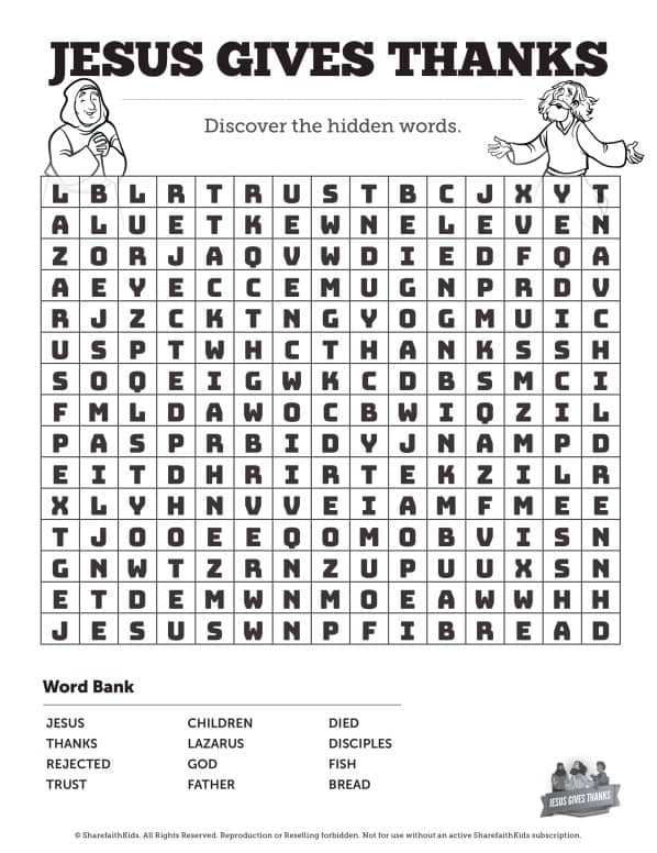 Matthew 11 Jesus Gives Thanks Bible Word Search Puzzles