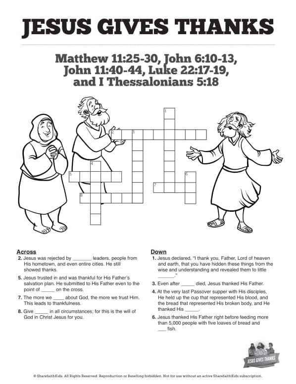 Matthew 11 Jesus Gives Thanks Sunday School Crossword Puzzles