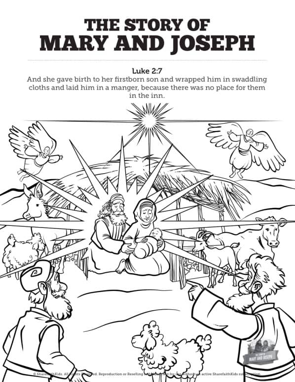Luke 2 Mary and Joseph Christmas Story Sunday School Coloring Pages