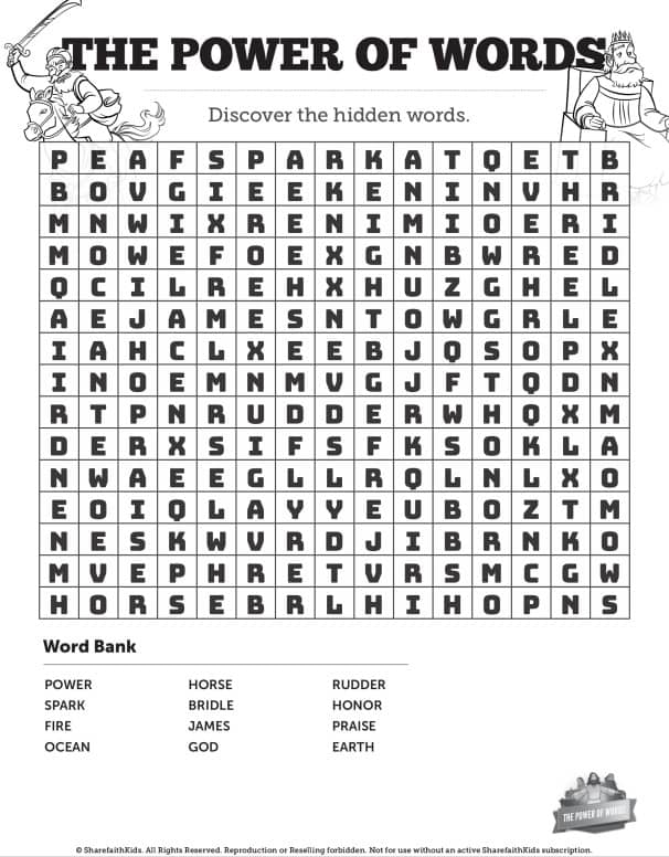 James 3 The Power of Words Bible Word Search Puzzles