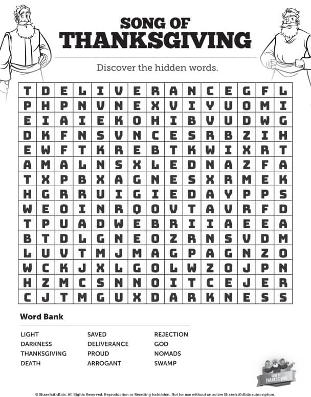Psalm 107 Song of Thanksgiving Bible Word Search Puzzles