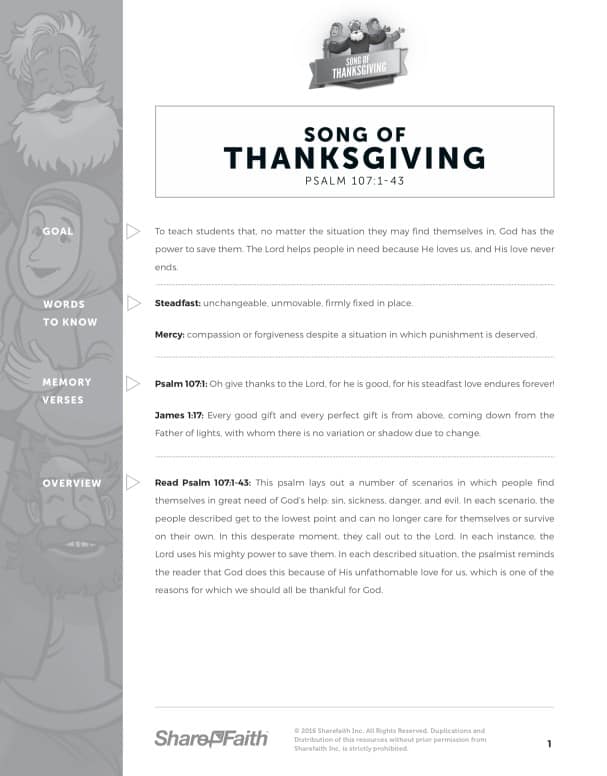 Psalm 107 Song of Thanksgiving Curriculum