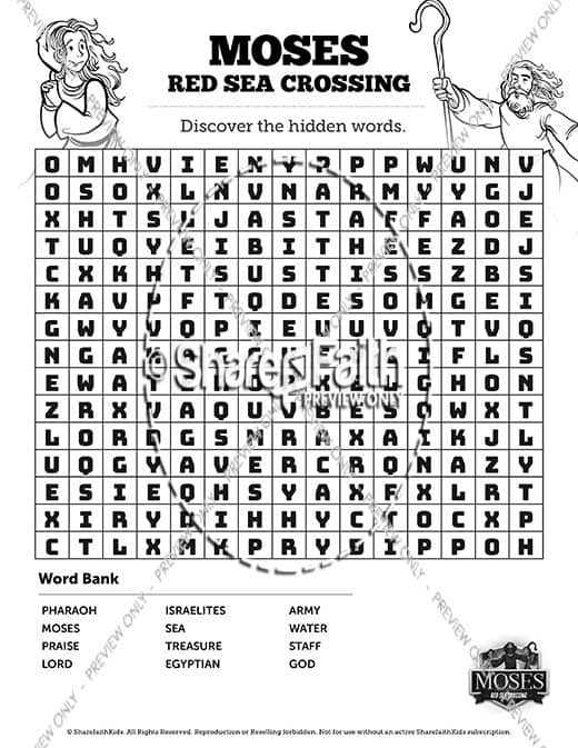 Exodus 12 Moses and The Red Sea Crossing Bible Word Search Puzzles