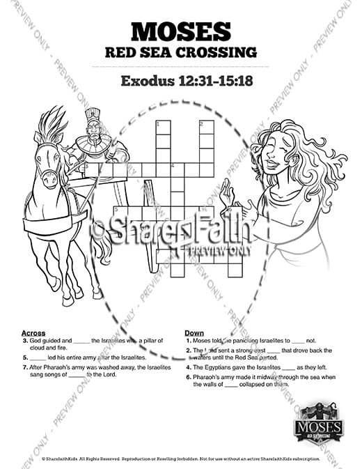 Exodus 12 Moses and The Red Sea Crossing Sunday School Crossword Puzzles