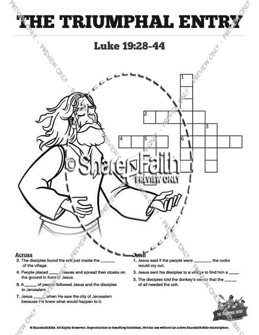 Luke 19 The Triumphal Entry Sunday School Crossword Puzzles