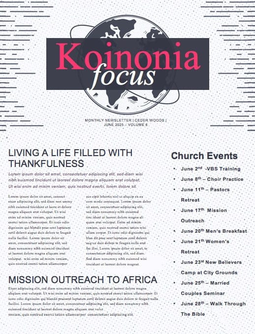 Missions Sunday Church Service Newsletter