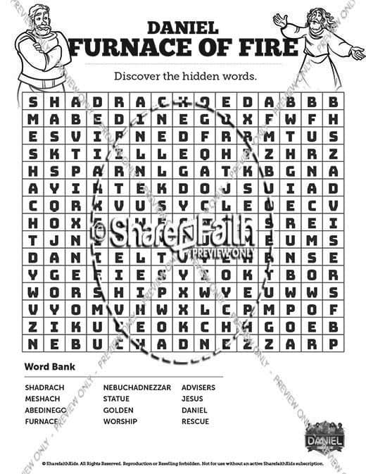 Daniel 3 The Furnace of Fire Bible Word Search Puzzles