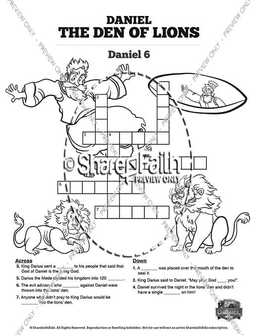 Daniel 6 Den of Lions Sunday School Crossword Puzzles