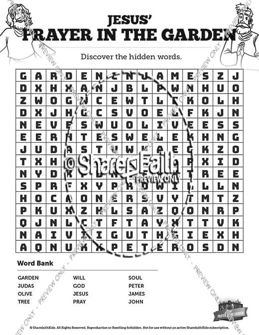 Matthew 26 Prayer in the Garden Bible Word Search Puzzles