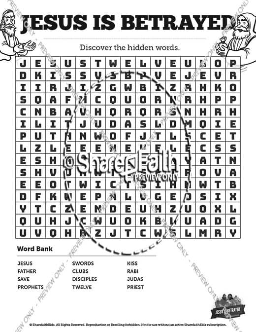 Matthew 26 Jesus is Betrayed Bible Word Search Puzzles