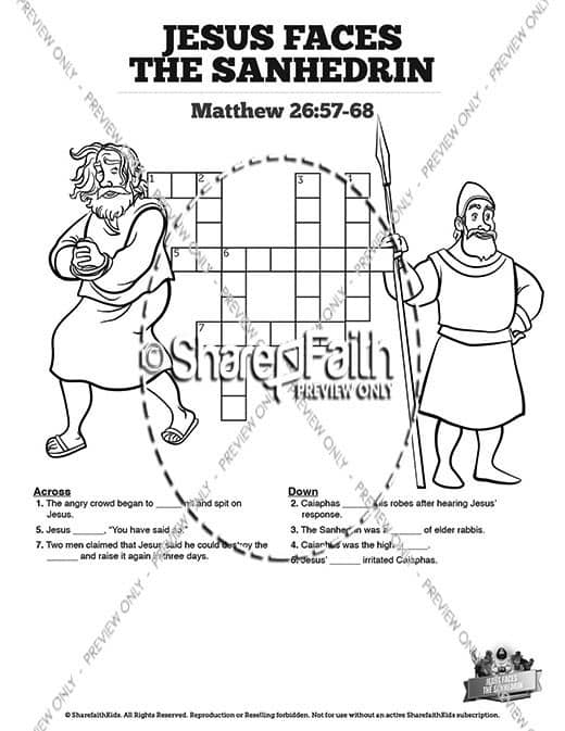 Matthew 26 Jesus Before the Sanhedrin Sunday School Crossword Puzzles