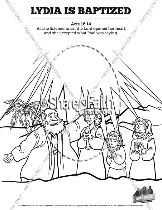 Acts 16 Lydia is Baptized Sunday School Coloring Pages
