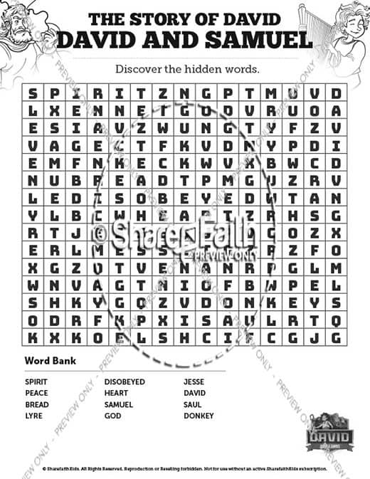 1 Samuel 16 David and Samuel Bible Word Search Puzzles
