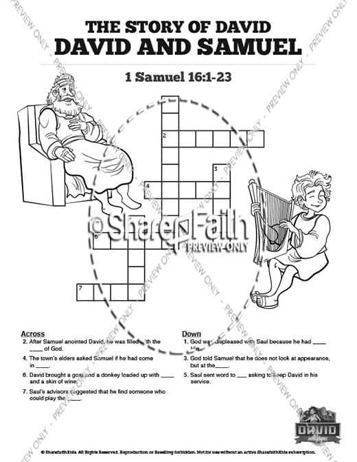 1 Samuel 16 David and Samuel Sunday School Crossword Puzzles