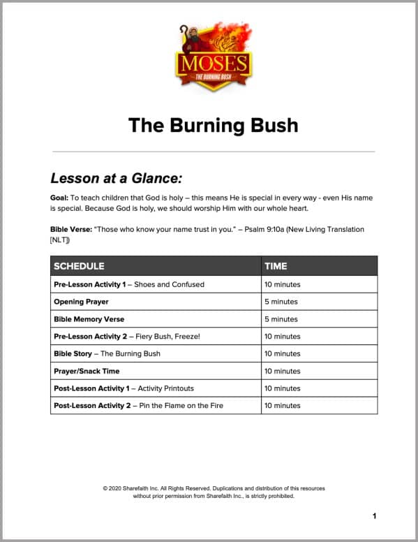 Exodus 3 The Burning Bush Preschool Curriculum