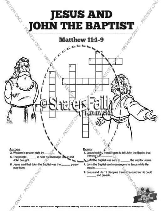 Matthew 11 Jesus and John the Baptist Sunday School Crossword Puzzles