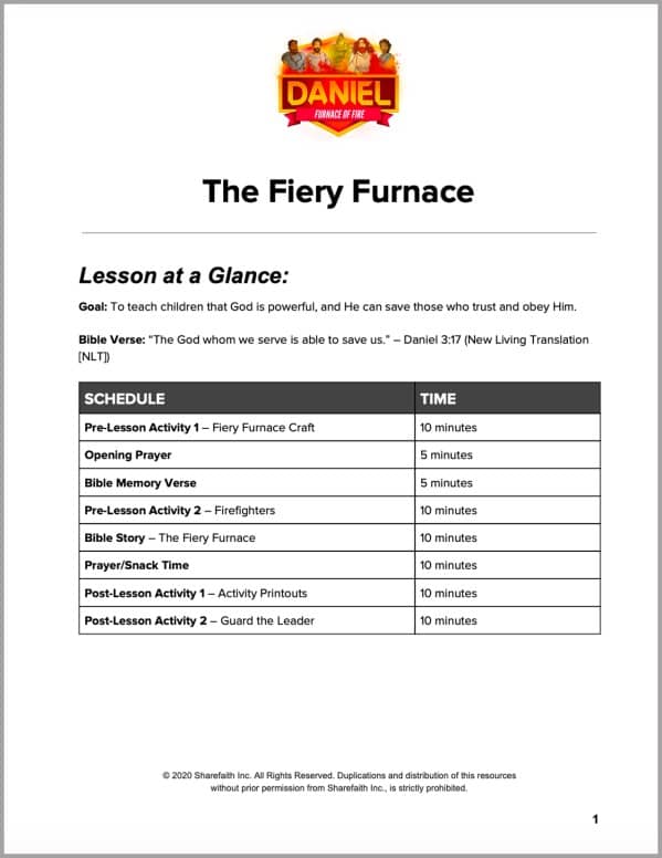 Daniel 3 The Fiery Furnace Preschool Curriculum