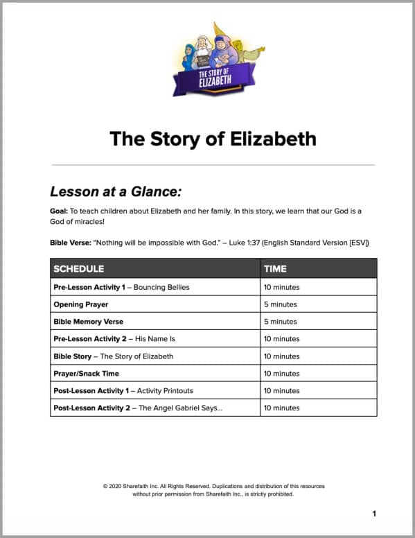 Luke 1 The Story of Elizabeth Preschool Curriculum
