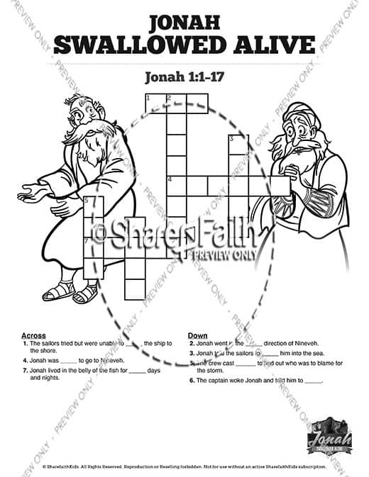 Jonah 1 Swallowed Alive Sunday School Crossword Puzzles