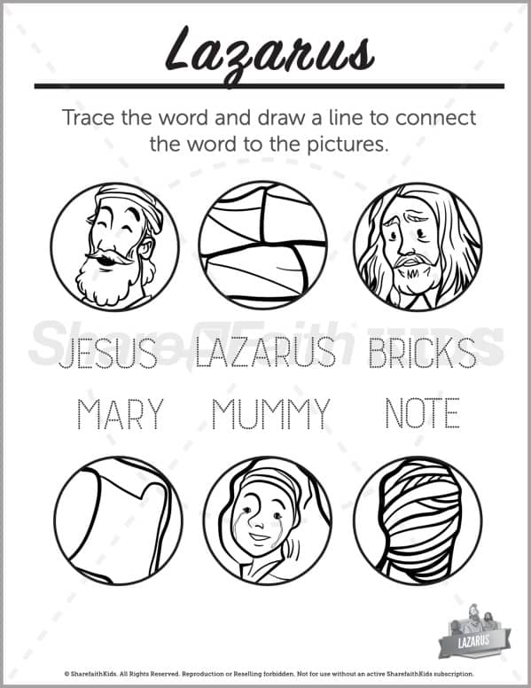 John 11 The Story of Lazarus Preschool Word Picture Match