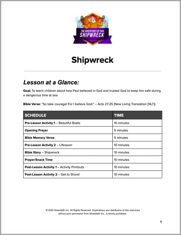 Acts 27 Shipwreck Preschool Curriculum