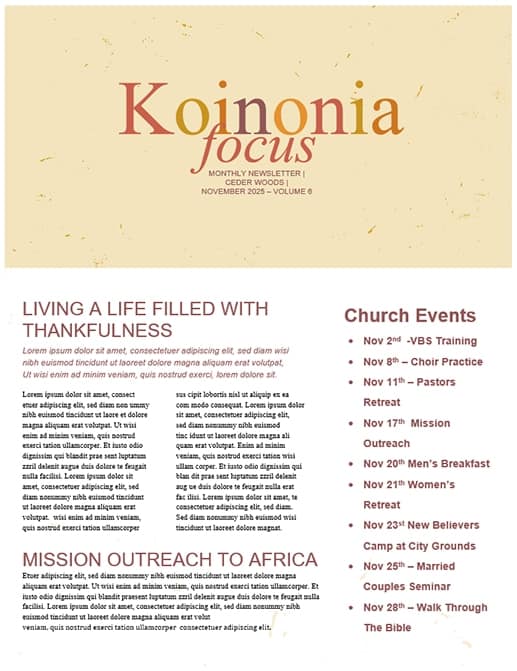 Thanksgiving Food Drive Church Newsletter